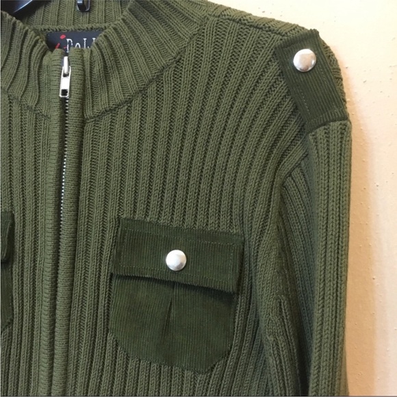 Cute i-Doll Knitted Open Front Zip Chest Corduroy Pockets Cardigan Sweater, L - Picture 4 of 5